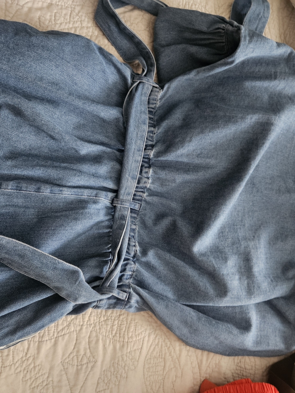 Vici Light Blue Denim Jumpsuit with Tie Waist - Picture 4 of 5
